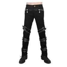 Men's GOTHIC Handmade Pants Buckle Punk Rock Zip Bondage Metal Stud Trousers