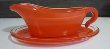 Vintage PHOENIX Red Glass Gravy Boat & Saucer VGC