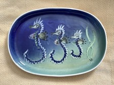 RARE Jo Lester Studio Pottery Isle of Wight 34 cm scraffito plate 3 sea horses