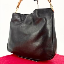 GUCCI Bamboo Leather Tote Bag Black Authentic Vintage Women's Handbag