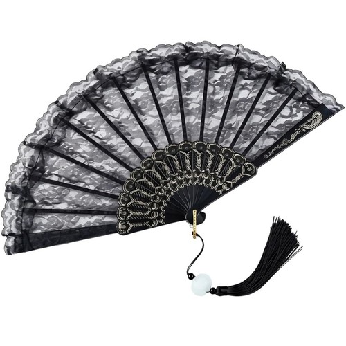 Black lace folding fan - folding,