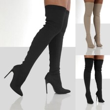 Thigh High Boot Womens Casual Over The Knee Stiletto Heel Stretchy Shoes Sizes~