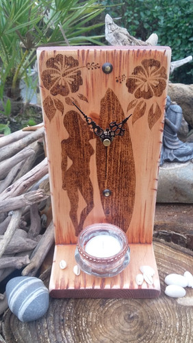Clock surfer girl pyrography - surfer,