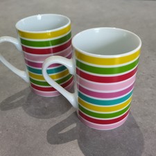 2 Colourful Striped Mugs Home