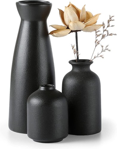 Black ceramic vase set - black, 3