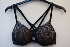 Black Victoria’s Secret bra bombshell size 32B RRP £59 Floral Flower Lace Design