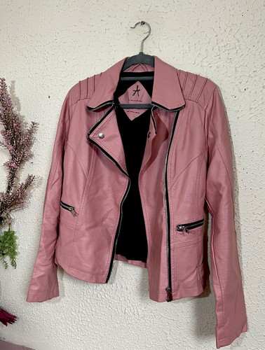 Quality pink leather biker - pink, pu