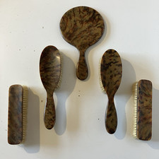 Vintage Faux Tortoise Shell Leopard Print Bakelite Vanity Set Brushes & Mirror