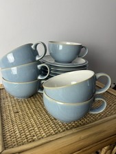 Denby Blue jetty Large Cappuccino Cups & Saucers 6 Sets 2x Spare Saucers