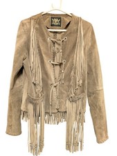 River Island Real Leather Fringe Jacket Suede Tassels Size UK 14, KI