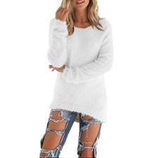Womens Winter Warm Sweater Fluffy Plain Jumper Ladies Casual Long Pullover Tops