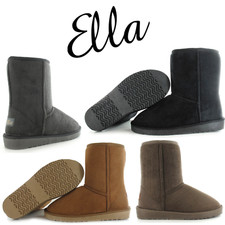 ELLA MIDI WARM LO FAUX FUR BOOTS LADIES WOMENS WINTER SOFT HARD RUBBER SOLES