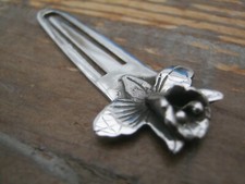 A Pretty Solid Silver 925 Bookmark With A Lily Flower Topper - Paper Money Clip