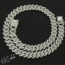 Iced Miami Cuban Link Chain CZ Real Solid 925 Silver Necklace Mens Hip Hop Chain