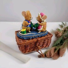 NEW Mice Figurines Knitting On Basket Ornament Decorative Collectable filled 