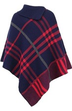 Women's Tartan Poncho Cape Winter Warm Knitted Shawl Jumper Wrap Check