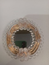 Vintage Petite Wall Glass Mirror Gold, Flower Details Venetian Italy 5" X 5 1/4"