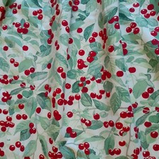 Pair of Red Cherry/Green leaves Cottage  Blackout Lined Curtains 105cm L 105 W