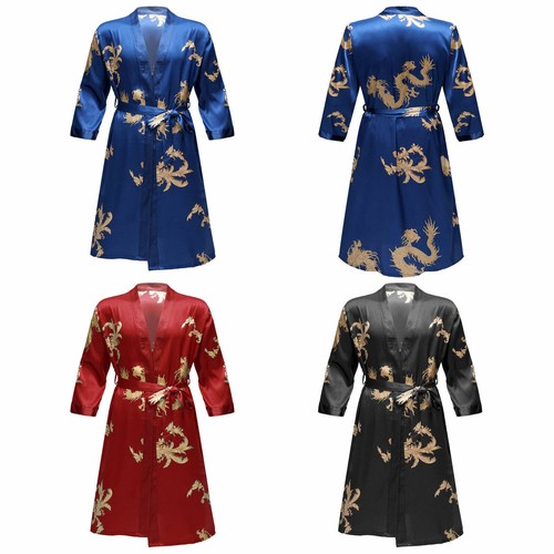 Men satin robe shorts - shorts, dragon