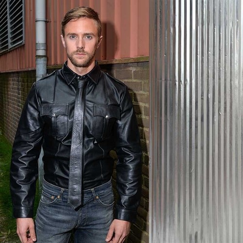Men real black leather - black,