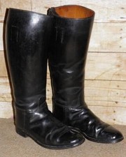 Black Long English Leather Riding Boots - UK Size 7 - X Wide Calf Short Length