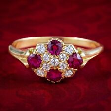 ANTIQUE VICTORIAN RUBY DIAMOND CLUSTER RING 0.60CT RUBY