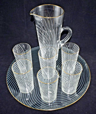 VINTAGE CHANCE BROTHERS FIESTA WARE SWIRL GLASS LEMONADE SET c1950