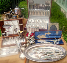 Vintage Silver plate EPNS Fish Servers Cutlery sets Trays 12.2 Kg JOB LOT