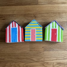 3 Hand Painted Wooden Beach Huts for  crafts. DIY Beach Hut ornaments 7 cm wide