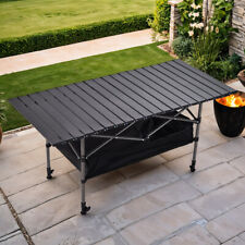 Folding Camping Table Adjustable Height Roll-up Picnic Table with Bottom Storage