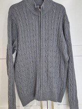 M&S Blue Harbour Grey Cable Cotton Knit Full Zip Cardigan Uk Large Autumn Winter