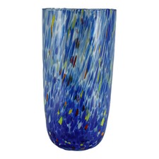 Large Murano Glass Vase Blue Multi Millefiori 22cm