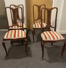 Antique Chairs Set Queen Anne Style Cabriole Legs  Reupholstered Seats Victorian