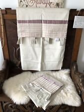 NEXT TAB TOP FULLY LINED CURTAINS CREAM PURPLE PLEATED STRIPE TOP 135 x 183 cm