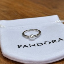 Pandora Treated Freshwater Cultured Pearl & Pavé Ring Size 52 (6)