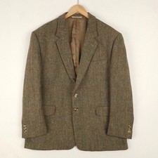 Harris Tweed Blazer Jacket Mens 46S Brown Pure Wool Handwoven Smart Formal Work