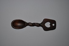 Small Vintage Welsh Love Spoon Wooden Carved 10cm Wales Folk Art Hardwood