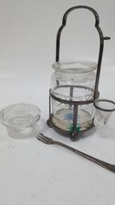 Vintage Glass Pickle Jar with Metal Caddy and Fork - Ornate Design