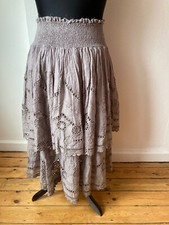 Ewa I Walla Gold Label 100% Cotton 2 Layered Grey Skirt With Broderie Anglais OS