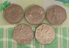 Large old style fifty pence 50p coins D DAY,  Hands and other x 5 total
