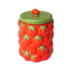 Ceramic Strawberry Storage Jar Red Textured Fruit Kitchen Tea Coffee Sugar Food