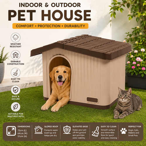 Brown plastic dog house - dog,