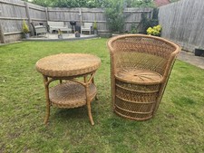 Round Wicker Table With Shelf And Wicker Chair Set