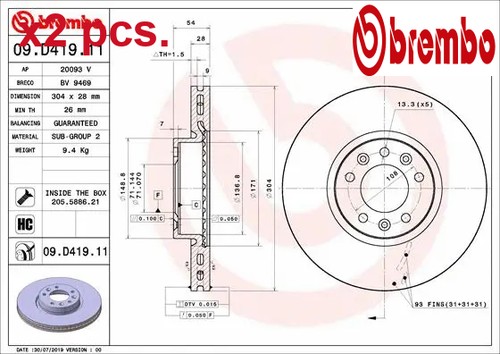 Pcs front brake disc set - brake,
