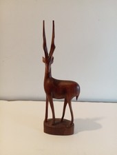 Wooden Antelope Gazelle Deer Sculpture Rustic Hand-Carved Animal Figurine Statue