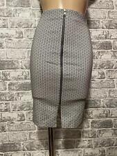 White Black Print Zip Front Pencil Figure Hugging Wiggle Knee Skirt Size 6 - 12