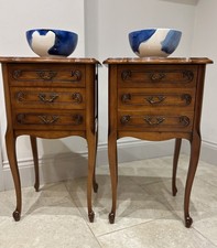Pair Vintage French Fabulous Carved 3 Drawer Cherrywood Bedside Drawers Table