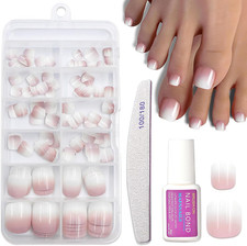 120Pcs False Toe Nails with Glue - Ombre False Toenails Set - Gradient Fake Toe