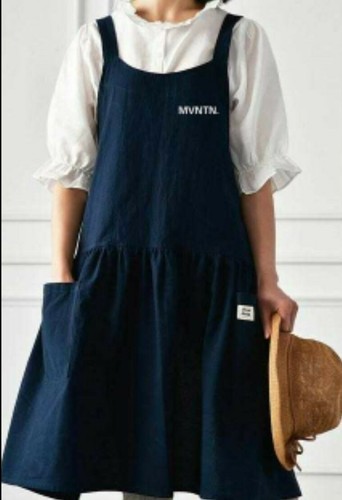 Cotton linen cross back apron - cotton,