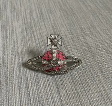 Vivienne Westwood Brooch Large Silver Pink Metal Saturn Orb Pin Badge Brooch